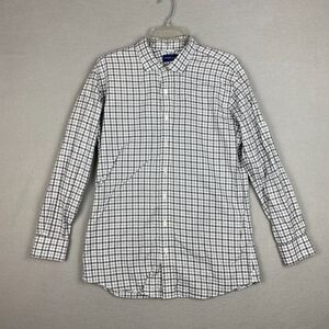 Proper Cloth Mens Medium Checker Cotton Long Sleeve Button Down Shirt Gray White